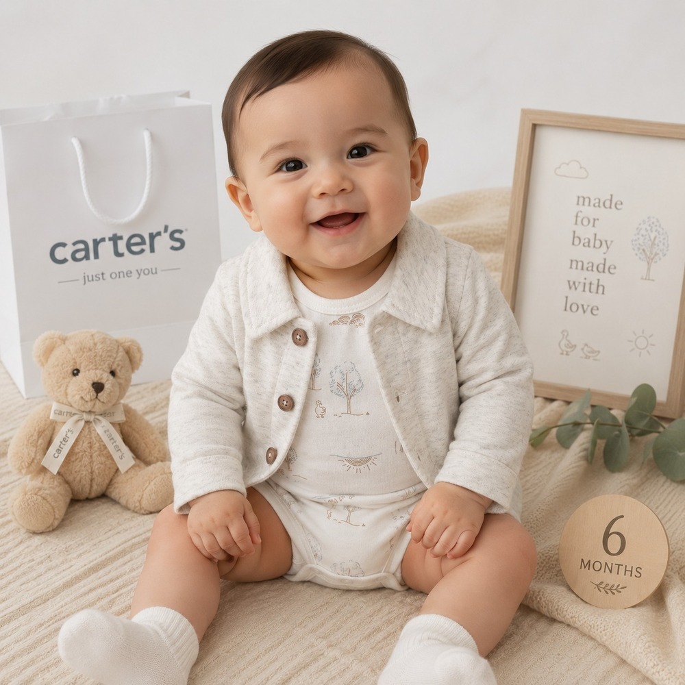 CARTERS Baby Boy New Outfit 2 Pc Set Bodysuit Jacket 6M Gray White 1S260510